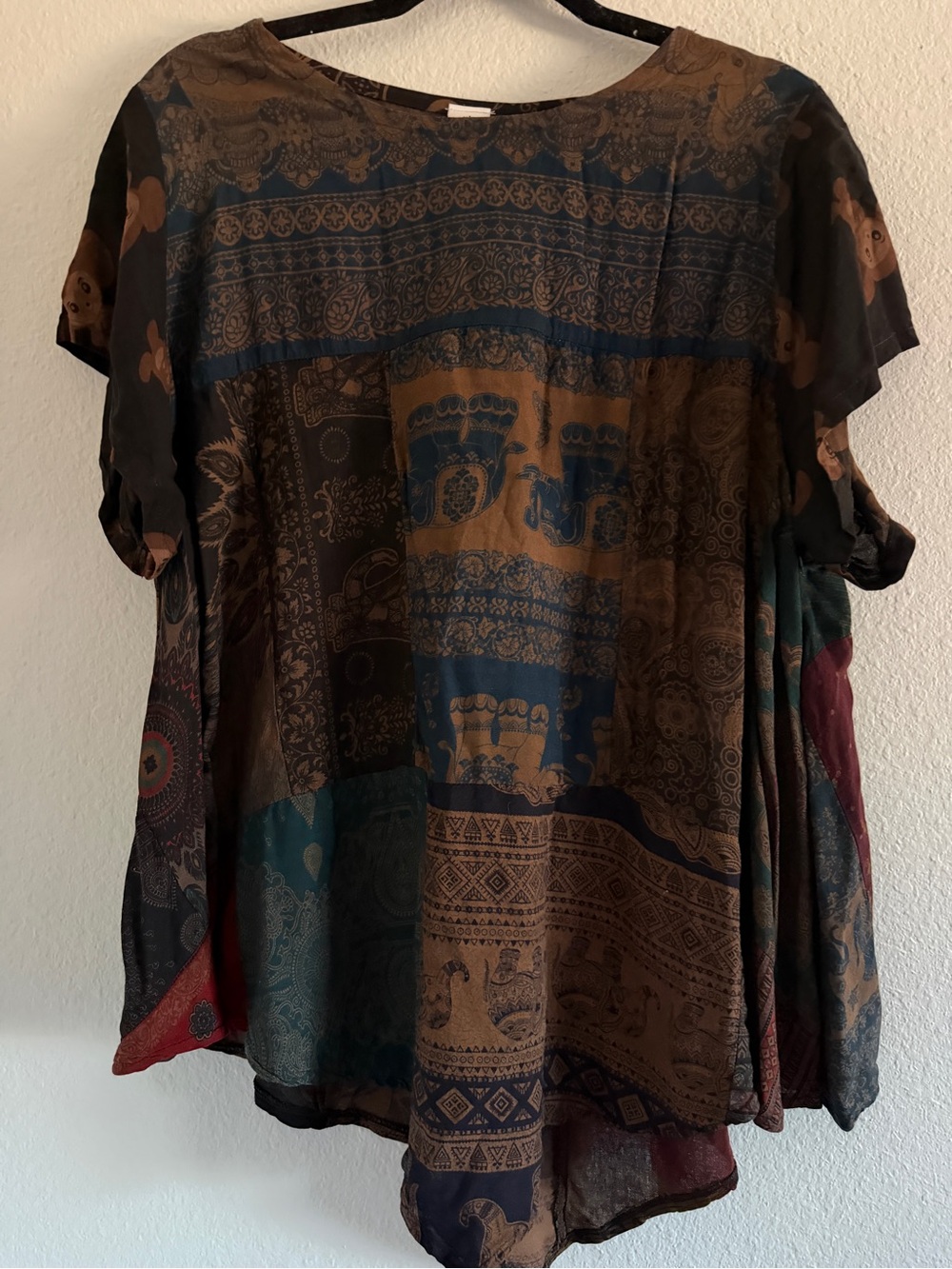 Malisun Patchwork Print Blouse Top India Hippie Boho S/M